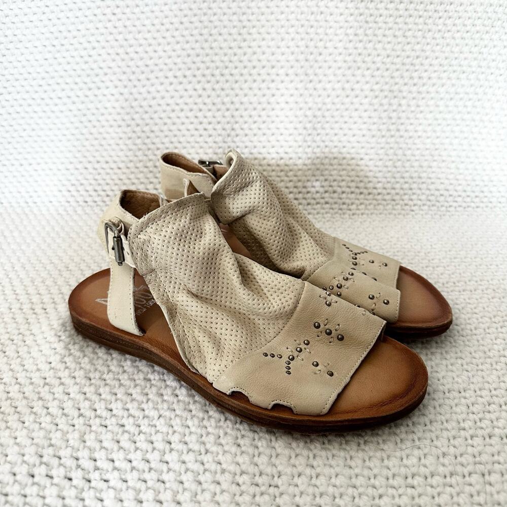 Miz Mooz NYC Fifi Beige Cream Boho Leather Open Toe Cut Out Sandals Studded 38 - Picture 3 of 11